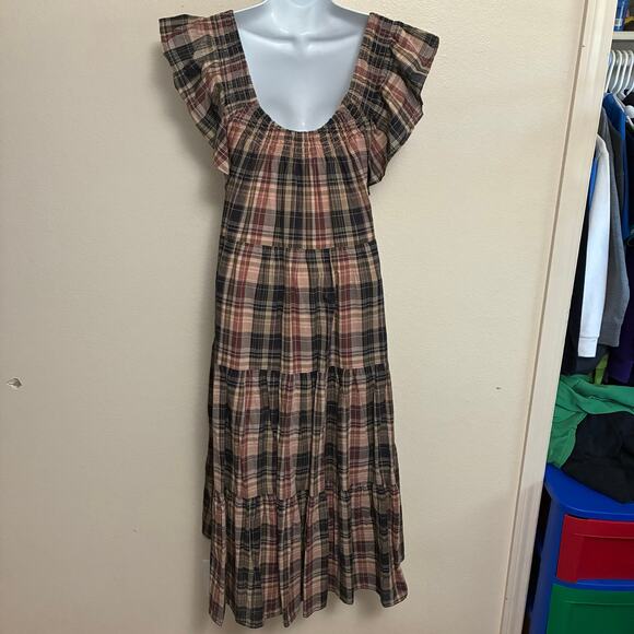 Madewell Flutter Sleeve Tiered Midi Dress Womens Size M - Picture 4 of 9